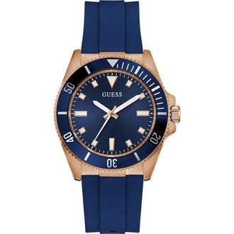 Guess Cliff Silicone Strap Watch, 41mm in Blue at Nordstrom
