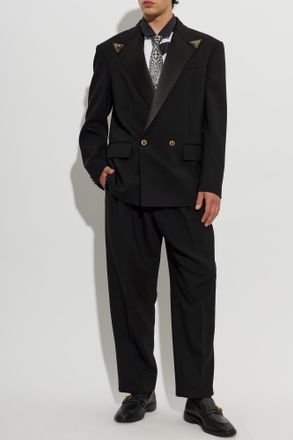 Versace Wool Blazer With Sewn-in Appliqu&eacute;s, Mens, Black