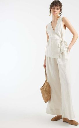 Asos Tuta jumpsuit avvolgente 100% lino color pietra-Multi