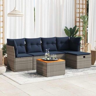 vidaXL Set De Muebles De Jard&iacute;n 6 Pzas Y Cojines Rat&aacute;n Sint&eacute;tico Gris Vidaxl