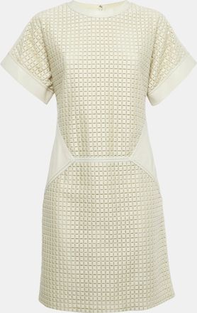 Ferragamo Light Grey Patterned Cotton And Leather Short Dress