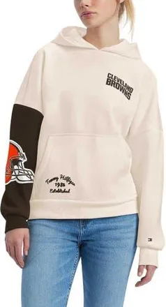 Tommy Hilfiger Womens Tommy Hilfiger Cream/Brown Cleveland Browns Harriet Pullover Hoodie at Nordstrom, Size Xx-Large