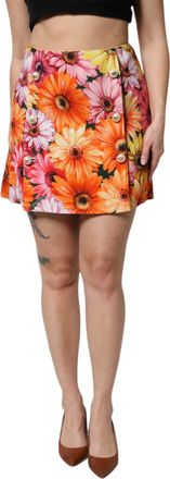 Dolce & Gabbana Womens Multicolor Floral High Waist Mini Skirt Viscose Elastane