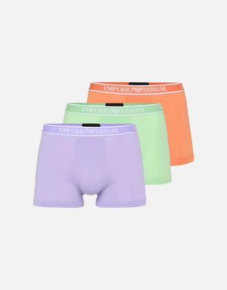 Emporio Armani Mens 3-Pack Stretch Cotton Green/Orange/Lavender Boxer Trunks - Tan - Size: 35/34/32