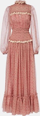 Dolce & Gabbana Abito lungo in chiffon di seta e cotone a punto smock