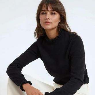 La Redoute Collections Trui in katoen met opstaande kraag met volant en lange mouwen