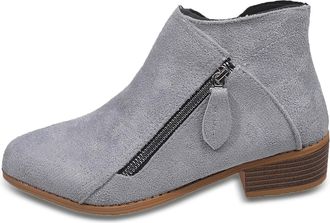 Generic Women Faux Suede Pointed Toe Ankle Booties - Classic Western Cowboy Low Heeled Shoes - Vintage Comfy Slip on Boot (grey,7.5)