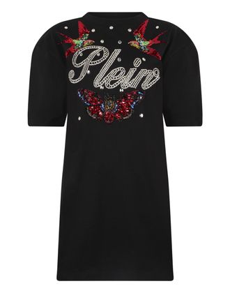 Philipp Plein Open Back T-Shirt Dress Tattoo Strass