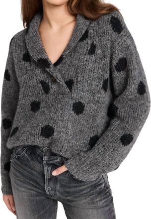 The Great. Polkadot Henley Pullover Sweater In Charcoal