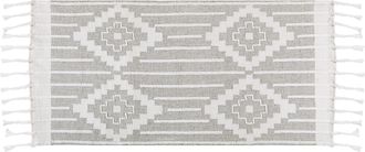 Beliani Alfombra Blanco Gris 80 X 150 Cm Material Sint&eacute;tico Hecho A Mano Borlas Tabiat