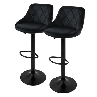 ML Design Juego De 2x Taburetes De Bar Bistro Tapizados En Piel Sint&eacute;tica Pu Negro Sillas Con Respaldo Ergon&oacute;mico Y Reposapi&eacute;s Asiento C&oacute;modo De Mostrador Regul