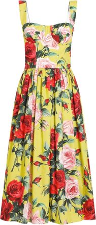 Dolce & Gabbana floral-print midi dress - women - Cotton/Spandex/Elastane/Cotton - 38 - Yellow