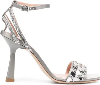 Alberta Ferretti 100mm crystal-embellished leather sandals - women - Calf Leather/Silk/Viscose/Fabric/Calf Leather - 38 - Silver