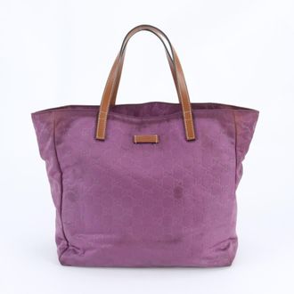 Gucci Brown Purple Nylon Leather Handbag Shoulder Bag Tote Bag (Pre-Owned)