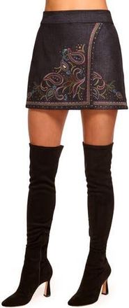 Ramy Brook Lauren Paisley Embroidery Denim Miniskirt in Dark Denim Multi at Nordstrom Rack, Size 10