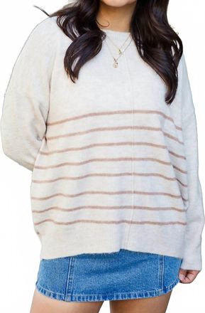 Blu Pepper Front Of The Line Striped Sweater In Oatmeal