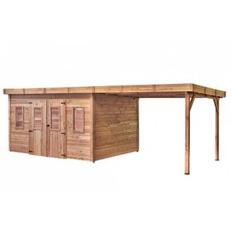 Foresta Caseta De Jard&iacute;n De Madera Maciza Con Le&ntilde;era, 710x303 Cm - Grosor De Pared: 28 Mm - Techo Plano De Policarbonato - Sl4030b Foresta