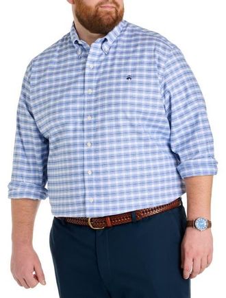 Brooks Brothers Big & Tall Non-Iron Check Sport Shirt V2 in Blue Gray White at Nordstrom, Size Xx-Large