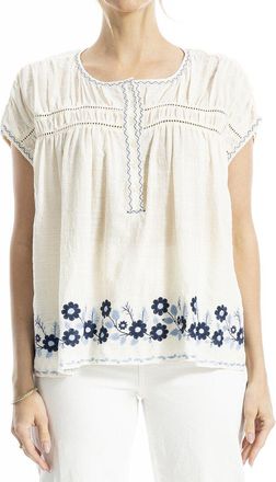 Max Studio Embroidered Cap Sleeve Notch Neck Top
