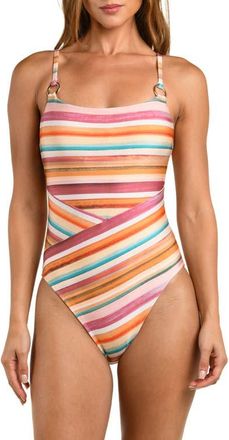 L'agence Remi Watercolor Stripe One-Piece Swimsuit in Pink Multi at Nordstrom, Size X-Small