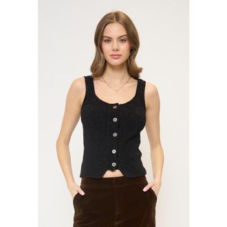 Central Park West Ember Chenille Button Up Tank in Black at Nordstrom, Size X-Small