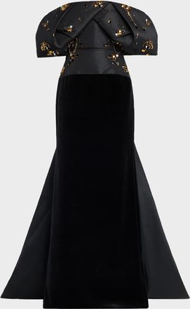 Bibhu Mohapatra Jugnu Embroidered Faille And Velvet Off-The-Shoulder Gown