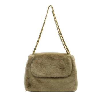 Generic Womens Plush Bags Furry Chain Shoulder Bag Large Capacity Winter Elegance Tote Handbag Soft Polyester(Green)