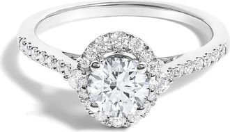 House of Brilliance 14K White Gold 1.00 Cttw Lab-Grown Diamond Oval Shaped Halo Engagement Ring at Nordstrom, Size 10