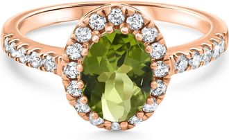 Pompeii3 1 1/2Ct Oval Peridot Halo Diamond Ring 14k Gold Lab Grown
