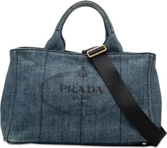 Prada Pre-owned Prada Denim Canapa Logo Satchel 1BG642