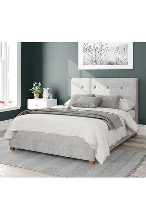 Aspire Home Accents Presley Upholstered Ottoman Storage Bed, Pure Pastel Cotton Fabric in Grey | Size: Small Double