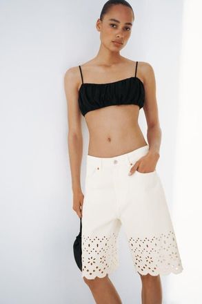 H&M Bermuda Shorts With Eyelet Embroidery in White at Nordstrom, Size 10