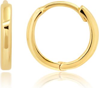 MAX + STONE 14K Yellow Gold 10mm Domed Style Huggie Hoop Earrings with Hidden Post Hinged Closure