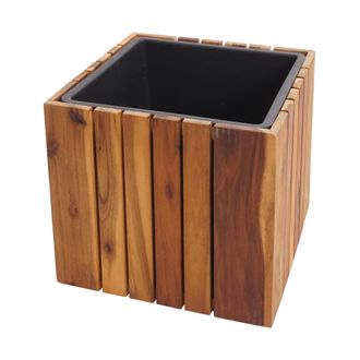 Hhg [nunca Usado] Jardinera Hhg-584, Maceta, Jardinera, Rectangular 32 X 32 X 32 Cm, Para Exterior, Madera De Acacia, Con Certificaci&oacute;n Mvg, Marr&oacute;n
