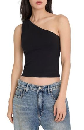 Good American Stretch Cotton One Shoulder Crop Tank in Black001 at Nordstrom, Size X-Small