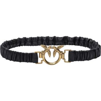 Pinko Belts, female, Black, XS, Ondina Ruffle H2 Calf Leather Belt