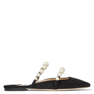 Jimmy Choo London Amaya Pearly Two-Band Suede Flats, Brand Size 34 ( US Size 4 )