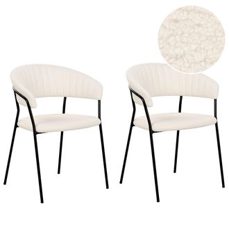 Beliani Beliani - Conjunto De 2 Sillas De Boucl&eacute; Blanco Crema Respaldo Curvo Mariposa