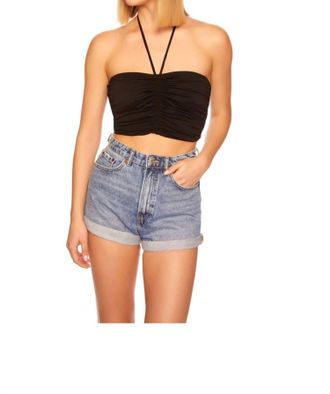 Susana Monaco Gathered Front Halter Crop Top In Black