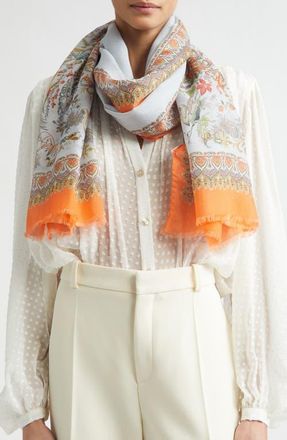 Etro Boheme Paisley Floral Cotton & Silk Fringe Scarf in Print On Pale Blue Base at Nordstrom