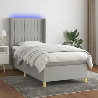 vidaXL Vidaxl - Cama Box Spring Colch&oacute;n Y Luces Led Tela Gris Claro 90x200 Cm