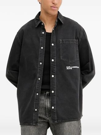 Karl Lagerfeld embroidered-pocket denim overshirt - men - Cotton - M - Black
