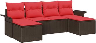 vidaXL Conjunto De Sof&aacute; De Jard&iacute;n 6 Uds. Marr&oacute;n Rat&aacute;n Sint&eacute;tico Vidaxl