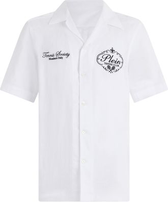 Philipp Plein Linen Bowling Shirt Tennis Club