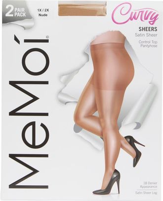 MeMoi 2-Pack Satin Sheer Tights in Beige at Nordstrom Rack, Size 1X/2X
