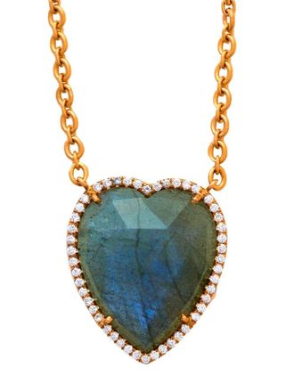 Irene Neuwirth 18kt rose gold Love diamond labradorite pendant necklace - women - 18kt Rose Gold/Diamond/Labradorite - One Size - Pink