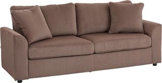 HOMCOM 212 Cm Upholstered Jumbo Cord Sofa Couch With Spring Cushion - Brown | TJ Hughes