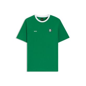 BOSS Stretch-cotton T-shirt with country flag and logo