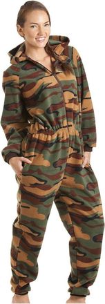Camille Womens Super Soft Fleece Hooded Various Print All In One Onesies 18-20 Green Camoflauge