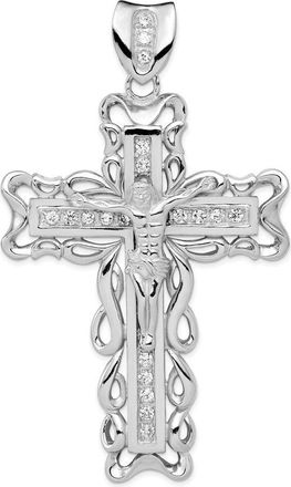 Diamond2Deal Sterling Silver Rhodium-plated Cubic Zirconia Crucifix Pendant